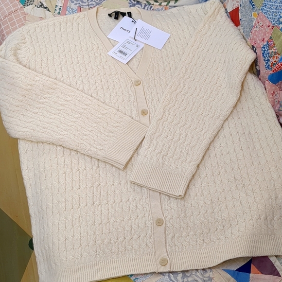 Theory NWT Long Cable Knit Oversized Cardigan Ivory Size Medium - Picture 6 of 11